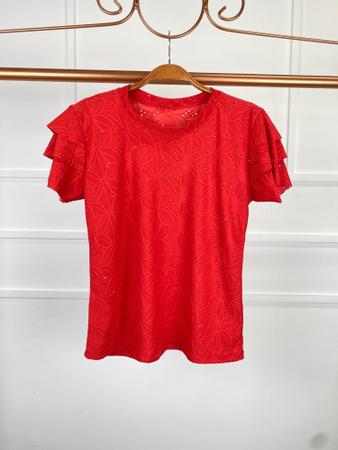 Imagem de Blusa feminina laise manga curta 3 babados modal exclusiva