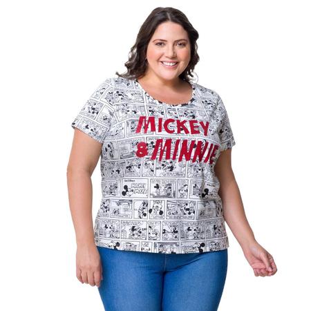 Blusa Feminina Manga Curta Estampa Mickey E Minnie Off White Plus