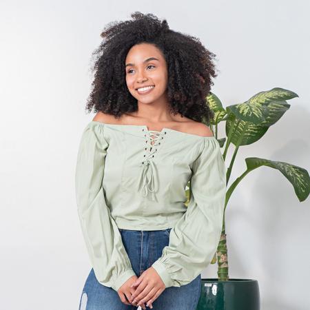 Blusa Feminina Manga Longa Com Amarracao Verde Menta Chic UP Blusas Femininas Magazine Luiza