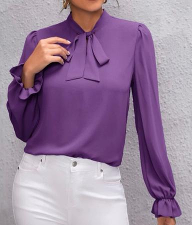 Em promoção! Moda Feminina Elegante Do Laço Emendados Manga Longa Laing  Blusa Primavera Tudo-jogo Trajeto Do Sexo Feminino De Cor Sólida Cachecol  Gola De Camisa