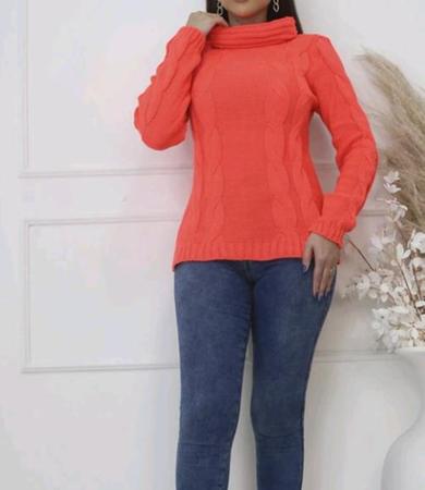 Blusa feminina manga longa ticôt gola alta tranças - Filo modas Imagem de Blusa feminina manga longa ticôt gola alta tranças
