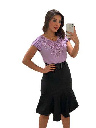 Blusa feminina moda evang lica manga curta em crepe linda R.S