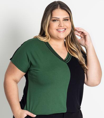 Blusa Feminina Plus Size Gola Listrada Secret Glam Verde - Blusa