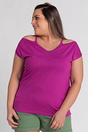 Imagem de Blusa Feminina Plus Size Gola "V" Vazado Ombro - Shimy