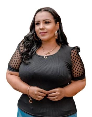 Imagem de Blusa feminina plus size manga curta tule poá diversos gola rasa estilo fashion