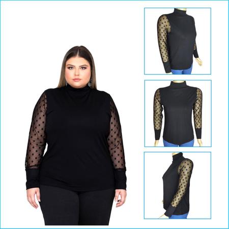 Imagem de Blusa Feminina Plus Size Manga Longa em Tule Confortável Blusinha Camisa Social Visco Lycra