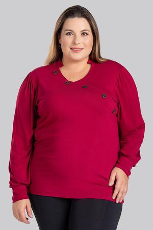 Imagem de Blusa Feminina Plus Size Mangas Bufantes com Golinha e Recorte Frente com Botões - Serena