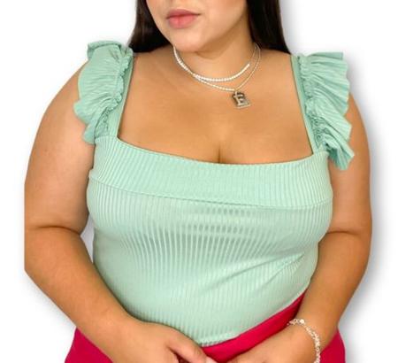 Imagem de blusa feminina pluss size canelada alça babado