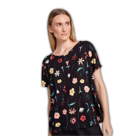 Blusa Hering Feminina Estampada Manga Curta 4DJT Preta Bege