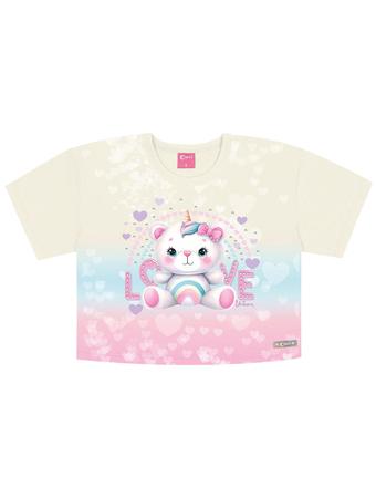 Imagem de Blusa Infantil Cinti Verão Branca Ursinha Arco Íris