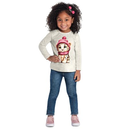 Imagem de Blusa Infantil KYLY Manga Longa Menina Algodão Camiseta Camisa Estampada Feminina Oncinha Tam 4 a 8