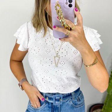 Imagem de Blusa laise babado gola rasa manga curta feminino