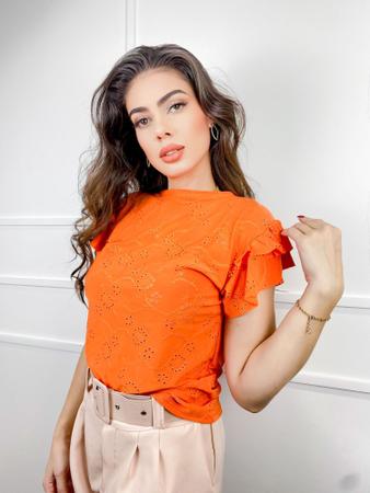 Imagem de Blusa laise manga curta dois babados gola rasa moda casual feminina moderno