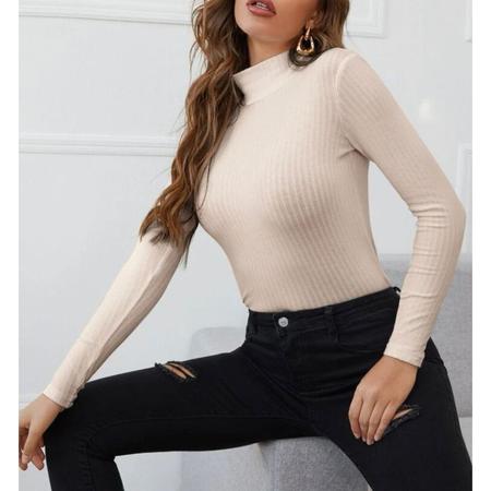 Blusa malha canelada manga longa gola alta feminina - Filó Modas Imagem de Blusa malha canelada manga longa gola alta feminina