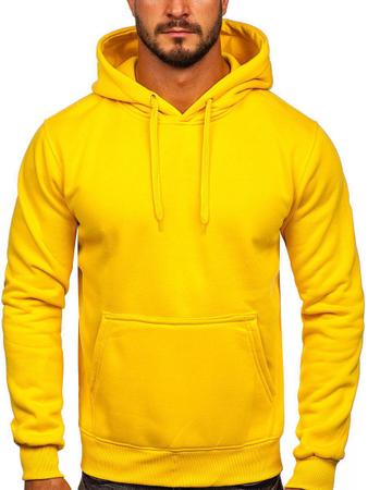 Blusa Moletom Masculina Com Capuz e Bolsos Canguru Liso Amarelo
