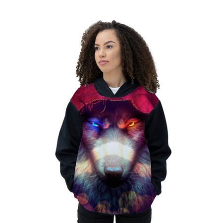 Blusa Moletom Ramavi Lobo Preto Vermelho Outros Moda e