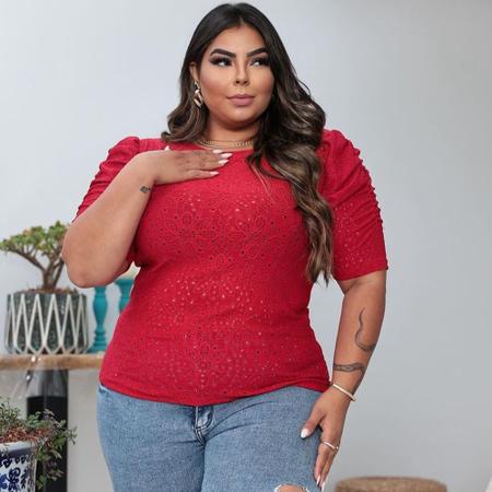 Imagem de Blusa plus size laise manga curta bufante feminina tamanho grande moda verão