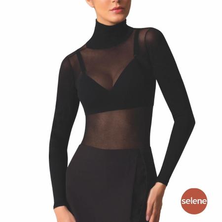 Blusa Segunda Pele B sica Lisa Transl cida Feminina Gola Alta