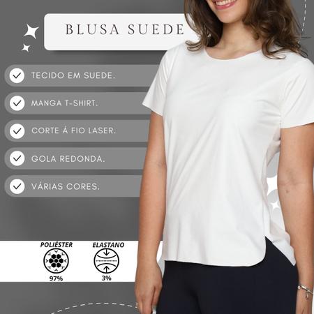 Imagem de Blusa Suede Feminina Com Manga Curta Básica Corte A Fio Moda Casual 