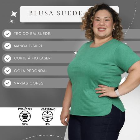 Imagem de Blusa Suede Feminina Plus Size Com Manga Curta Soltinha Verão