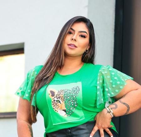 Imagem de Blusa t-shirt feminina plus size manga curta tule poá diversos moda estilo