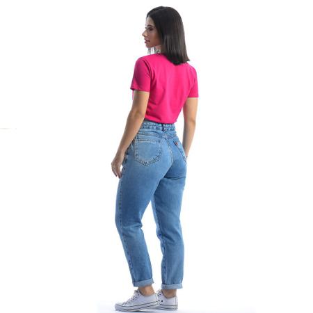 Blusa T-shirt Manga Curta Cor Rosa Pink Tecido Algodão - Fernanda