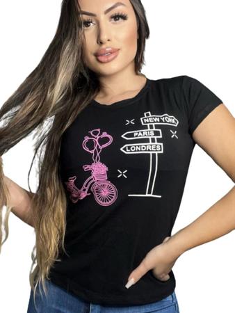 Blusa T-shirt Roupa Feminina Estampa No Tecido Bicicleta - Yasmim Imagem de Blusa T-shirt Roupa Feminina Estampa No Tecido Bicicleta