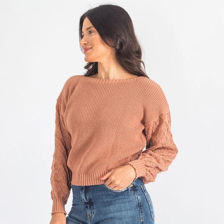 Imagem de Blusa Tricot De Lã Feminina Gola Canoa Manga Com Detalhes