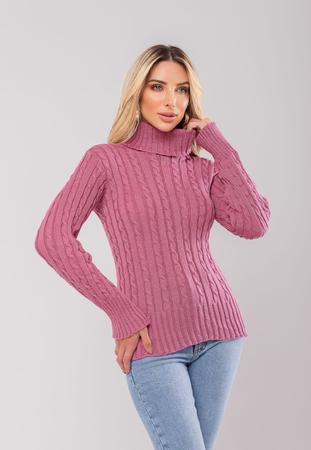 Imagem de Blusa Tricot Gola Alta Rolê Manga Longa Texturizada Rosa Salvatore