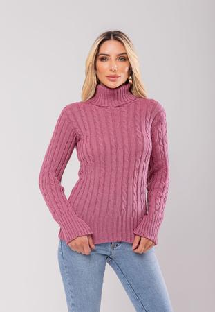 Imagem de Blusa Tricot Gola Alta Rolê Manga Longa Texturizada Rosa Salvatore