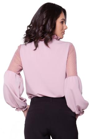 Blusa VerSil Rosa Pó com Detalhe em Tule e Manga Balão Tamanho M Imagem de Blusa VerSil Rosa Pó com Detalhe em Tule e Manga Balão Tamanho M