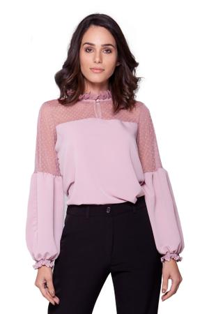 Blusa VerSil Rosa Pó com Detalhe em Tule e Manga Balão Tamanho M Imagem de Blusa VerSil Rosa Pó com Detalhe em Tule e Manga Balão Tamanho M