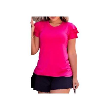 Imagem de Blusa viscolycra básica gola rasa manga curta 3 babados estilo feminino