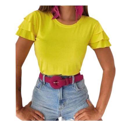 Imagem de Blusa viscolycra básica gola rasa manga curta 3 babados estilo feminino