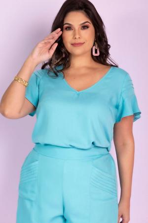 Blusa Viscose Ana Azul Topázio Plus Size - Chic e Elegante