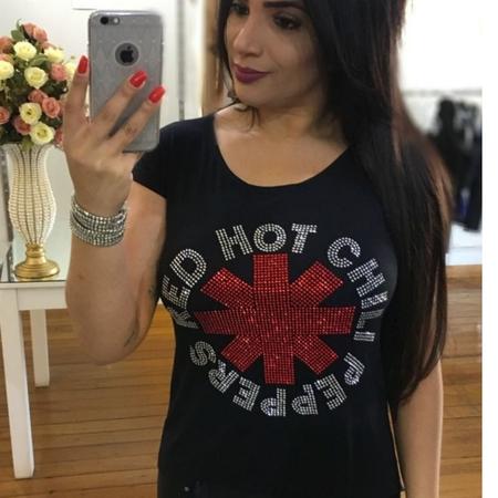 Imagem de Blusas femininas roupas viscolycra de strass banda rock Red Hot no Brasil