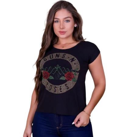 blusas roupas femininas viscolycra tshirts strass Guns N Roses