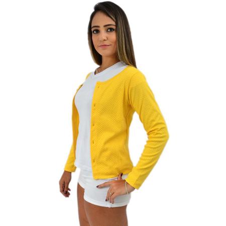 Imagem de Blusinha Feminina Cardigan Amarelo de Manga Longa em Algodão