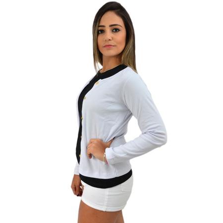 Imagem de Blusinha Feminina Cardigan Branco de Manga Longa em Algodão