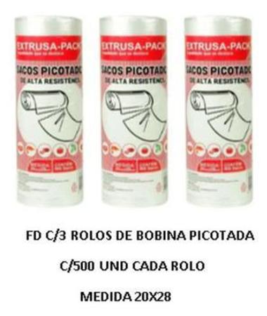 Imagem de Bobina Picotada 20x28 Fardo C/10 Rolos De 500 Sacos Cada