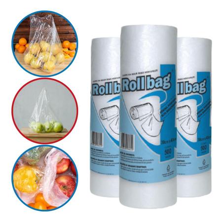 Imagem de Bobina Picotada Saco Plástico Supermercado 30x40 C/ 500 Roll Bag Saquinhos Para Frutas Alimentos 