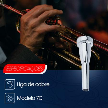 Imagem de Bocal De Liga De Cobre Cromado Profissional Para Trompete 7C