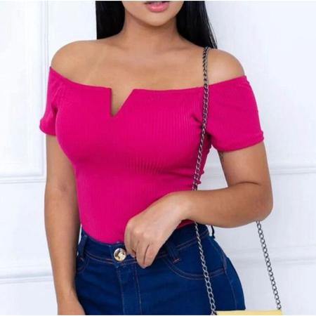 Body blusa canelada feminina fashion com decote v manga curta - Filó Modas Imagem de Body blusa canelada feminina fashion com decote v manga curta