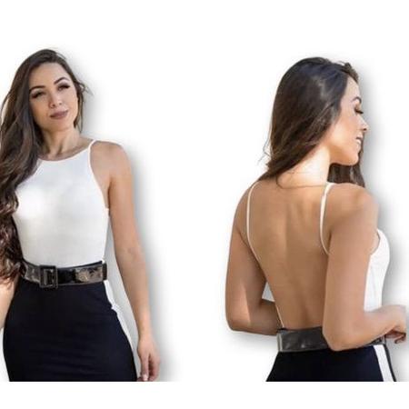 Imagem de Body blusa canelado alça fina com bojo cavado nas costas feminino