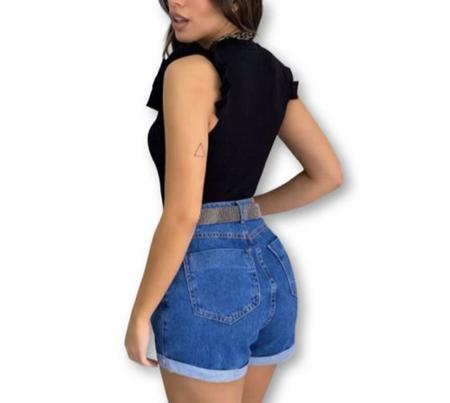 Imagem de Body blusa canelado cavado babado feminino tendência