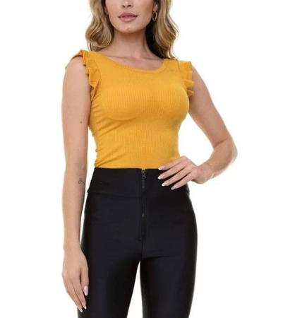 Imagem de Body blusa canelado cavado babado feminino tendência