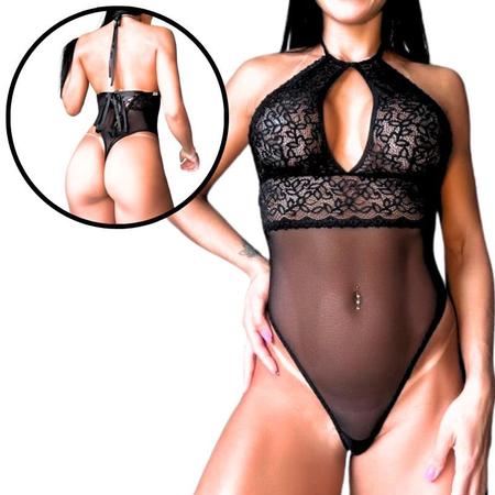 Imagem de Body em Tule e Renda com Ajuste nas Costas Abonado Preto