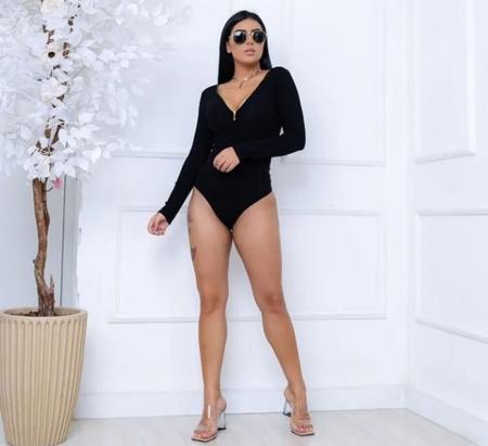Body feminino manga longa decote ziper tecido canelado - Filo modas Imagem de Body feminino manga longa decote ziper tecido canelado