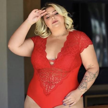 Imagem de Body feminino plus size tule renda decote v faixa manga curta tendência gringa