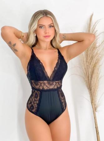 Body Lingerie Decotado Com Detalhe em Renda Bore Casual Barato